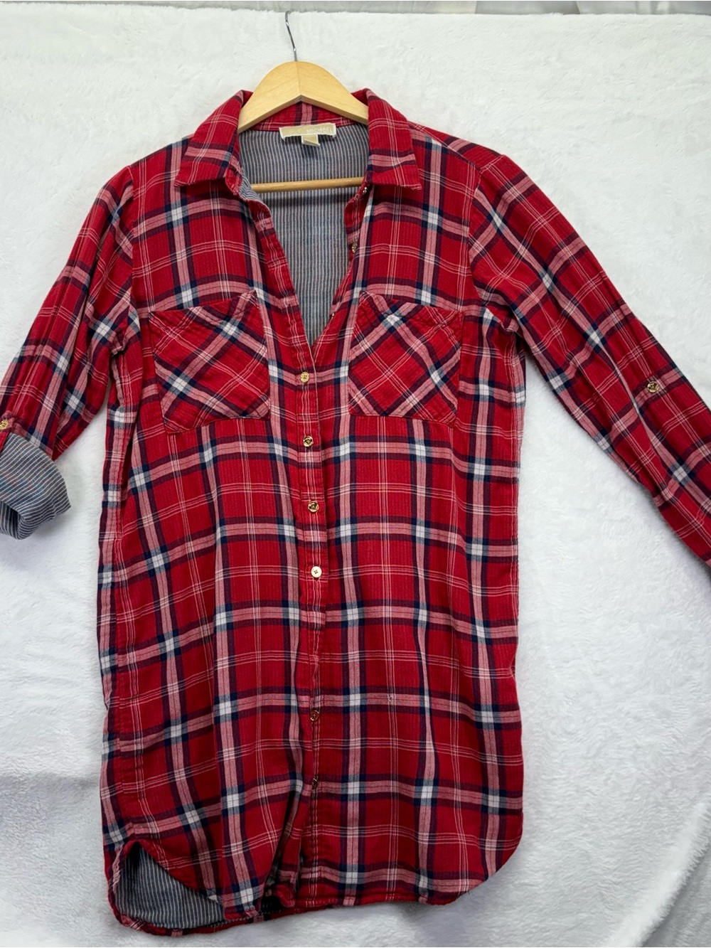 MICHAEL Michael Kors Red Plaid Long-Sleeve Shirt Dress